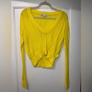 Express x Olivia Culpo: yellow v neck cropped sweater